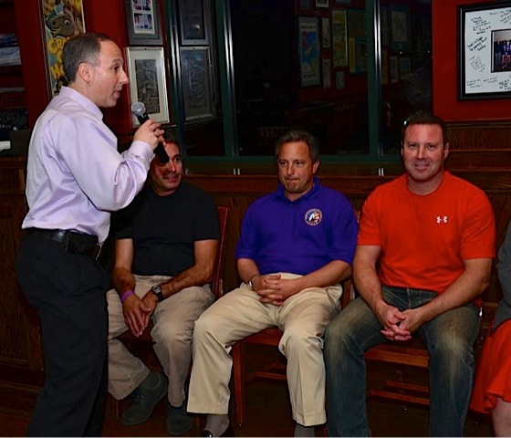 Gary Oliver, Karl Williams, and Jack Lane getting briefed by Hypnotist Marc Hausman before going under hypnosis. They were all such great sports.